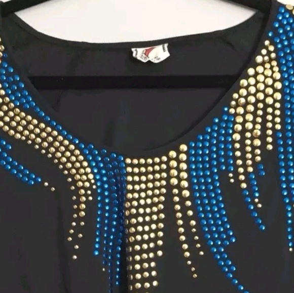 Free People Black Blue Gold Studded Blouse Small - Picture 3 of 5